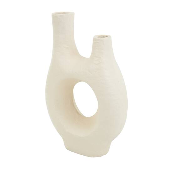 14" Beige Paper Mache Abstract Double Opening Vase